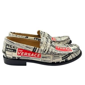 VERSACE Men's Newspaper Print‎ Leather Loafers Shoes Size 40 Made in Italy